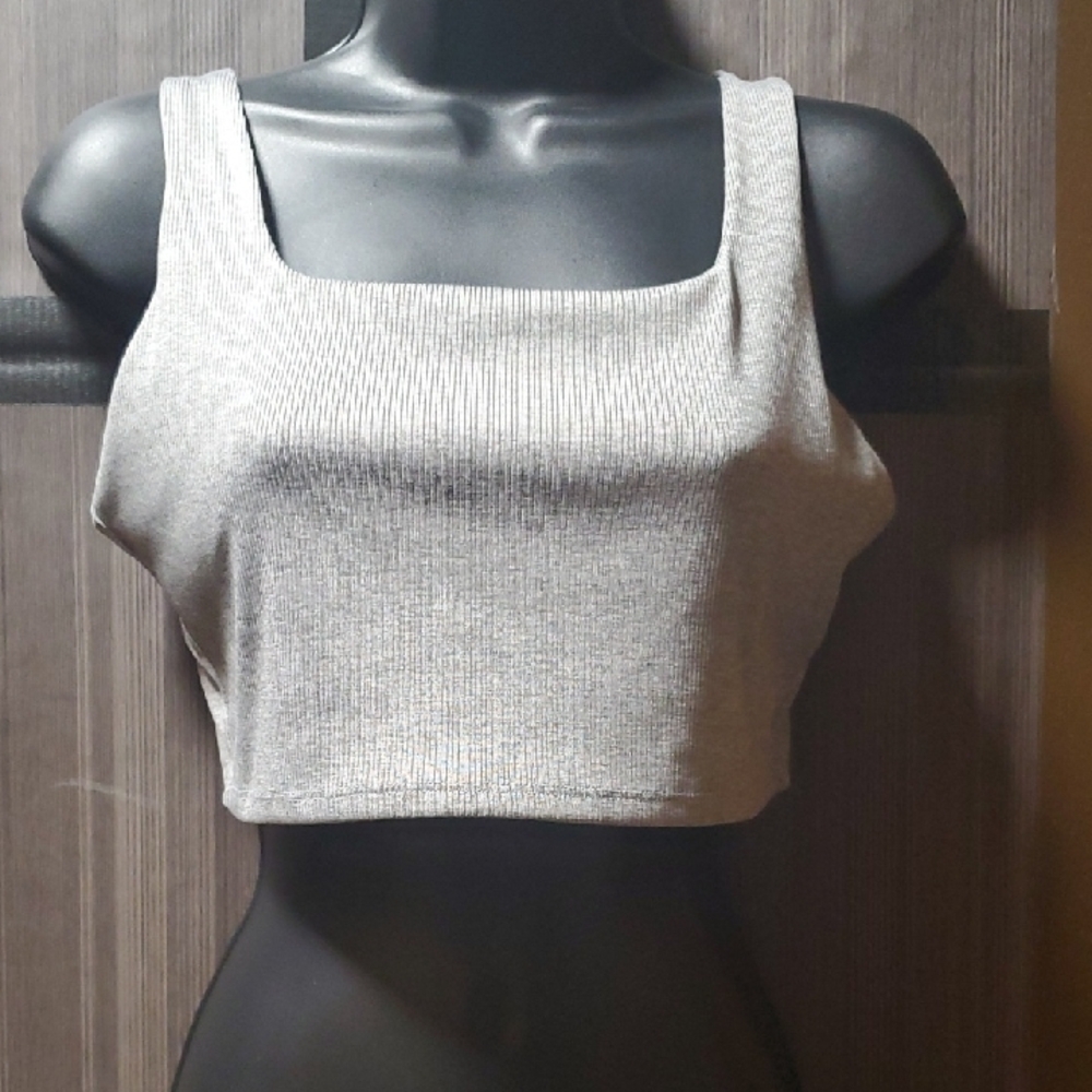 Square Neck Silver Crop Tank Top